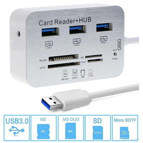 USB 3.0 Card Reader 3 Ports USB Hub 3.0 High Speed External Memory Card Reader For MS Micro SD SD MMC M2 TF Cards